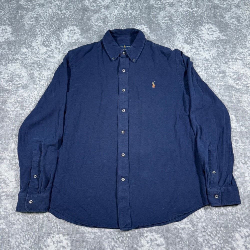 Polo Ralph Lauren Knit Oxford Shirt Mens Large Navy Blue Long Sleeve Logo